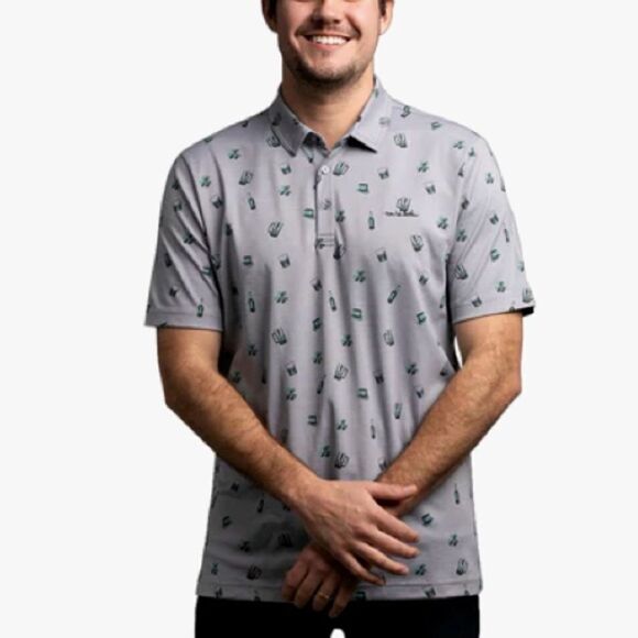 Travis Mathew Men’s Sz Lrg Gray Irish Lucky Treasure Hunt Golf Polo - Picture 2 of 5